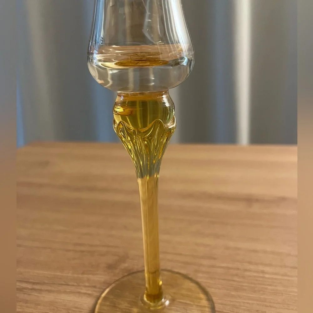 Vintage AMBER GLASS VASE Mid Century Sanyl Etched Amber Glass